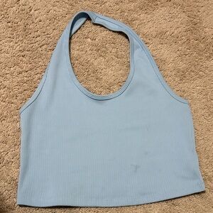Light Blue Ribbed Halter Top